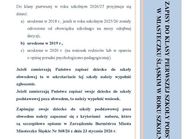 Rekrutacja klasy pierwsze rok szkolny 2026/2027